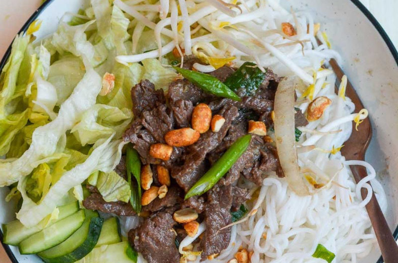 Vietnamese Lemongrass Beef over Rice Noodles